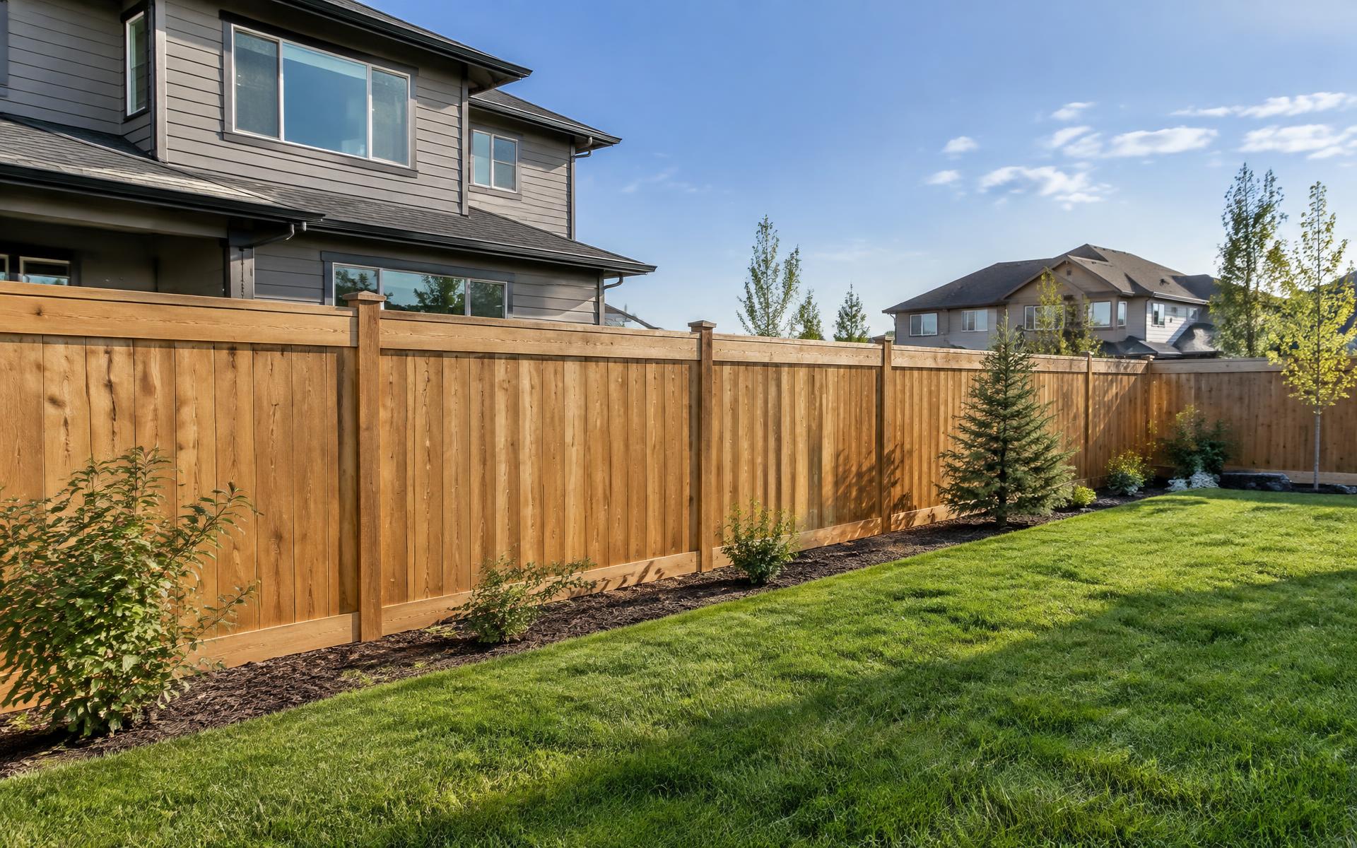 New cedar privacy fence in an Alberta backyard